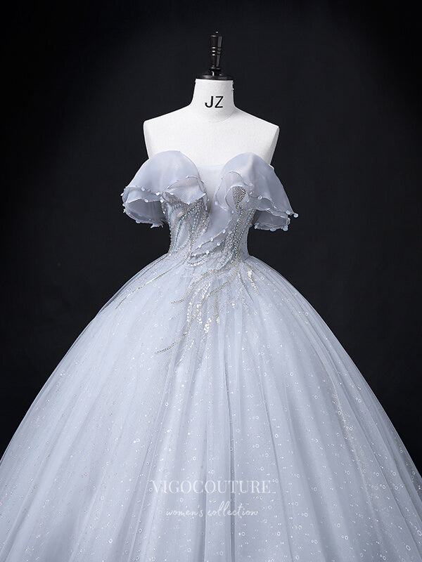 vigocouture-Strapless Beaded Prom Dresses Sparkly Tulle Princess Dresses 21354-Prom Dresses-vigocouture-