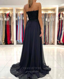 vigocouture-Strapless Chiffon Beaded Lace Applique Prom Dress 20832-Prom Dresses-vigocouture-