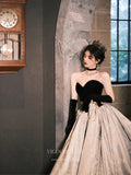 vigocouture-Strapless Jacquard Prom Dresses Chapel Train Formal Gown 21036-Prom Dresses-vigocouture-
