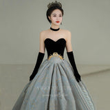 vigocouture-Strapless Jacquard Prom Dresses Chapel Train Formal Gown 21036-Prom Dresses-vigocouture-