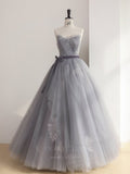 vigocouture-Strapless Lace Applique Prom Dress 20645-Prom Dresses-vigocouture-Grey-US2-