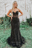 Strapless Lace Applique Prom Dresses with Corset Back Mermaid Evening Dress 22168-Prom Dresses-vigocouture-Black-US2-vigocouture