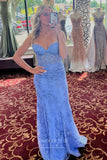 Strapless Lace Applique Prom Dresses with Corset Back Mermaid Evening Dress 22168-Prom Dresses-vigocouture-Blue-US2-vigocouture