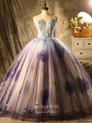 Strapless Lace Applique Quinceanera Dresses Sparkly Tulle Sweet 16 Dresses 21395