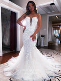 vigocouture-Strapless Lace Applique Wedding Dresses Removable Train Bridal Dresses W0087-Wedding Dresses-vigocouture-