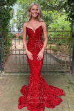 Strapless Mermaid Prom Dresses Sequin Sweetheart Neck Evening Dress 20835-Prom Dresses-vigocouture-Burgundy-US2-vigocouture