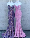 vigocouture-Strapless Sequin Mermaid Sweetheart Neck Prom Dress 20835-Prom Dresses-vigocouture-Blue-US2-