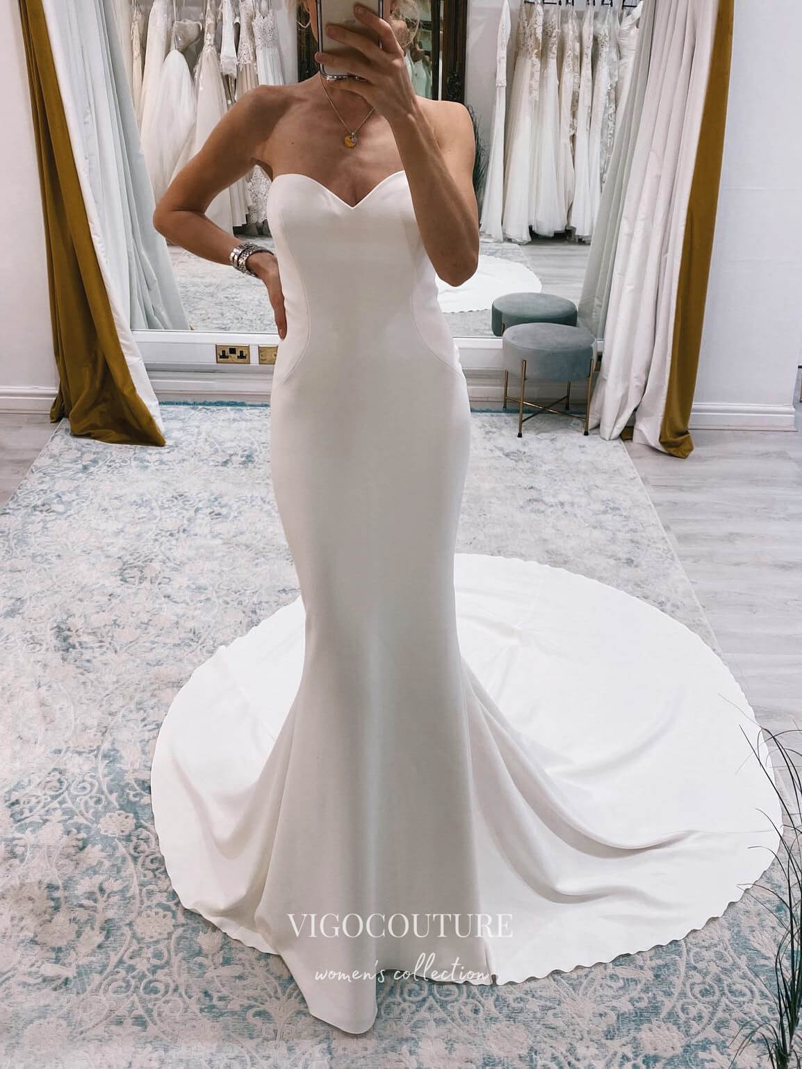 vigocouture-Strapless Mermaid Wedding Dresses Satin Bridal Dresses W0077-Wedding Dresses-vigocouture-