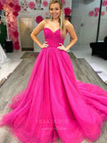 vigocouture-Strapless Pleated Tulle Strapless Prom Dress 20973-Prom Dresses-vigocouture-Fuchsia-US2-
