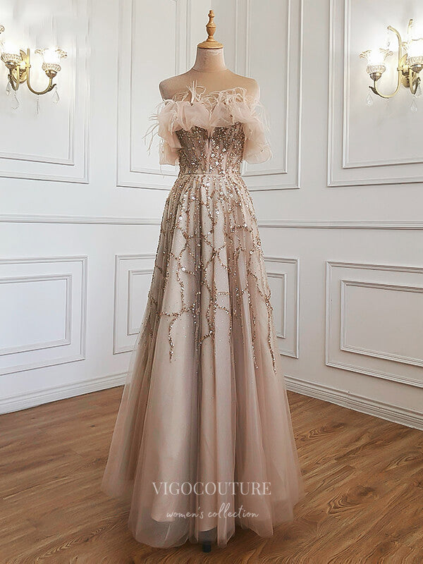 vigocouture-Strapless Prom Dresses Beaded Evening Dresses 21246-Prom Dresses-vigocouture-Champagne-US2-
