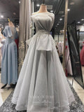 vigocouture-Strapless Satin Prom Dresses Bow Formal Dresses 21040-Prom Dresses-vigocouture-Grey-Custom Size-