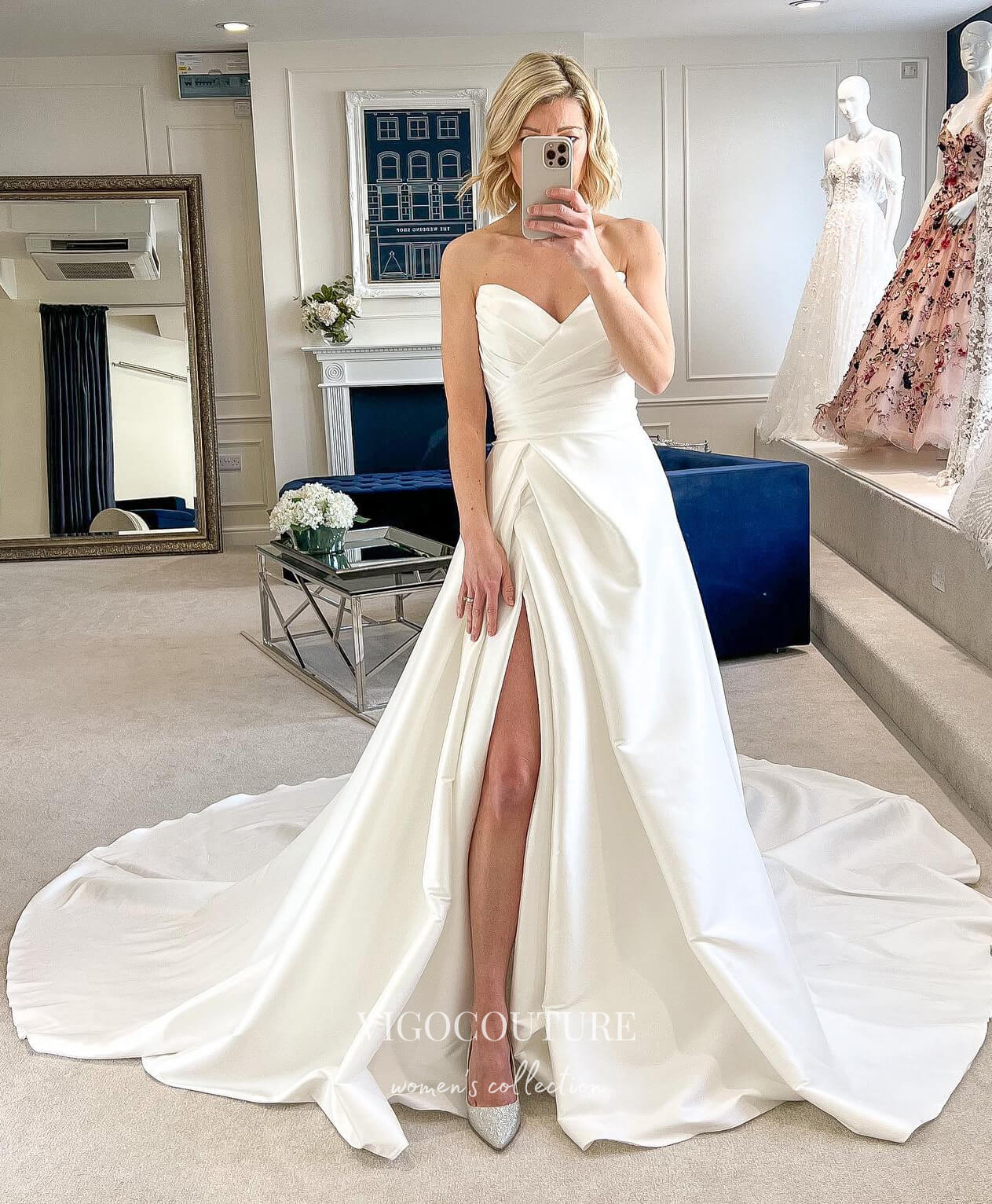 vigocouture-Strapless Satin Wedding Dresses A-Line Bridal Dresses W0067-Wedding Dresses-vigocouture-