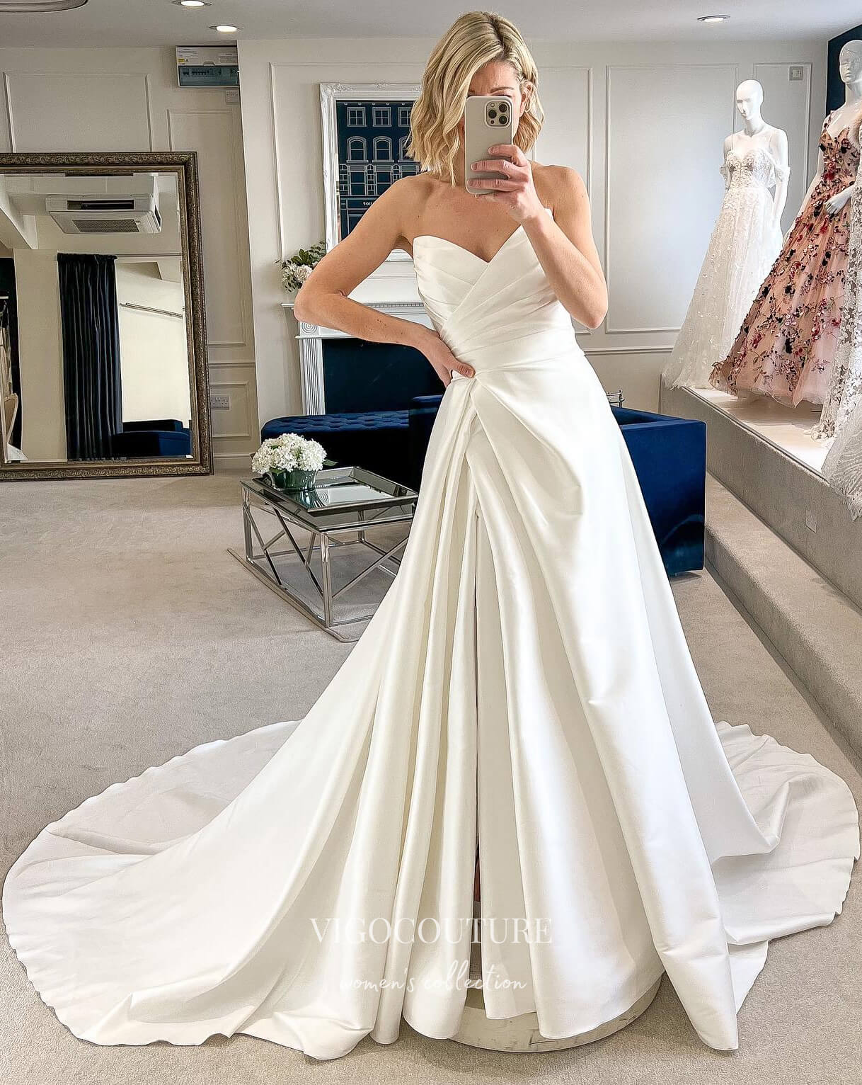 Simple Satin A-line Wedding Dress with Pockets