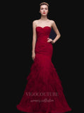 vigocouture-Strapless Tiered Tulle Prom Dress 20286-Prom Dresses-vigocouture-Burgundy-US2-
