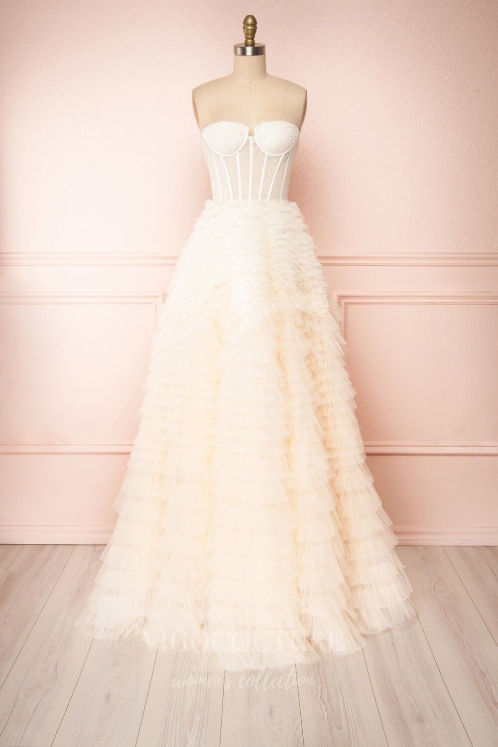 vigocouture-Strapless Tiered Wedding Dresses w0007-Wedding Dresses-vigocouture-Ivory-US2-