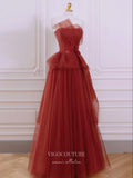 vigocouture-Strapless Tulle Prom Dresses Floral Formal Dresses 21180-Prom Dresses-vigocouture-