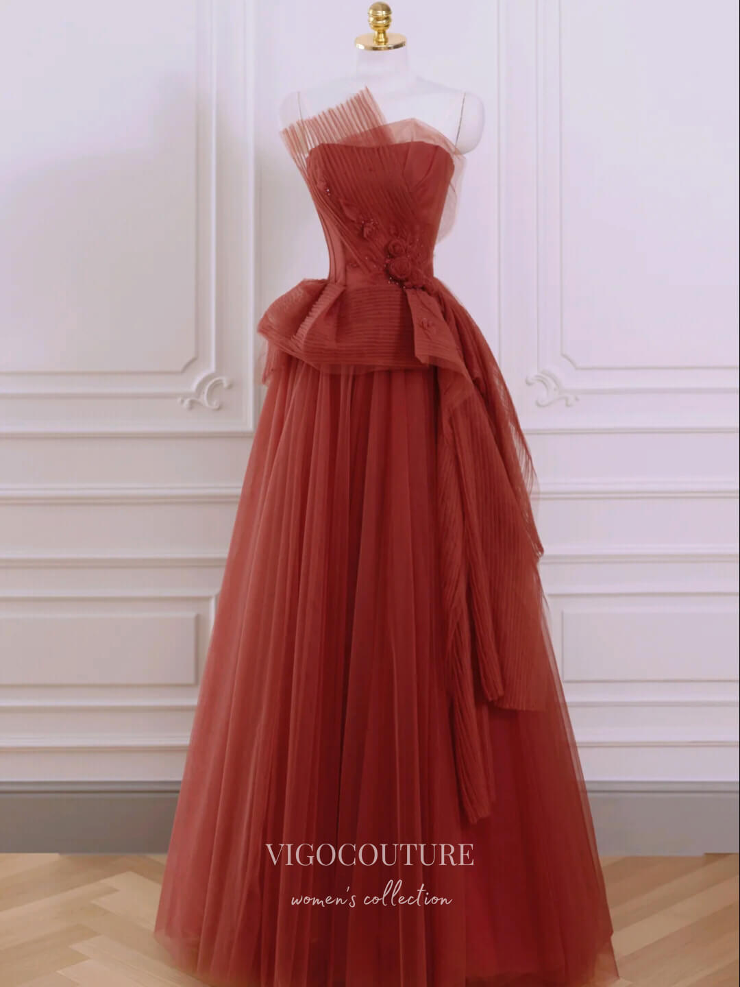 vigocouture-Strapless Tulle Prom Dresses Floral Formal Dresses 21180-Prom Dresses-vigocouture-As Pictured-Custom Size-