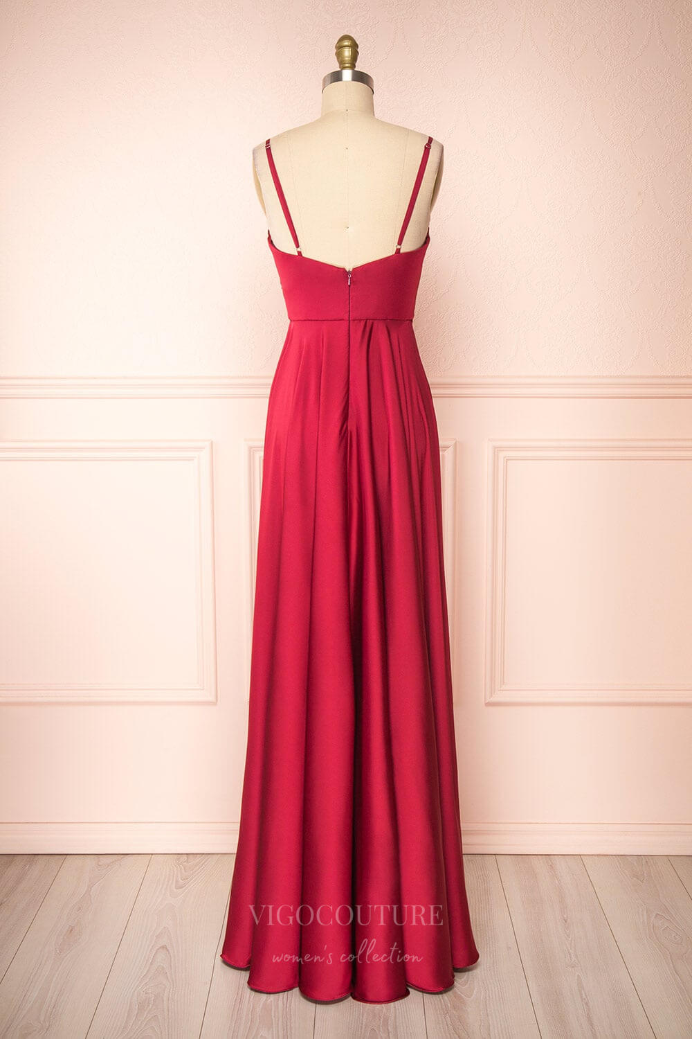 vigocouture-Stretchable Woven Spaghetti Strap Pleated Prom Dress 20858-Prom Dresses-vigocouture-