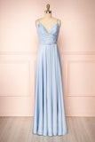vigocouture-Stretchable Woven Spaghetti Strap Pleated Prom Dress 20858-Prom Dresses-vigocouture-Light Blue-US2-