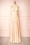 vigocouture-Stretchable Woven V-Neck Pleated Prom Dress 20859-Prom Dresses-vigocouture-Blush-US2-