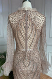 Stunning Beaded Mermaid Prom Dress with Long Sleeve and High Neck 20255-Prom Dresses-vigocouture-Grey-US2-vigocouture