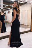 Stunning Black Mermaid Prom Dress with Slit, Feathers, and Spaghetti Straps 22184-Prom Dresses-vigocouture-Black-Custom Size-vigocouture