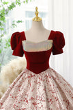 Stunning Jacquard Satin and Velvet Prom Dress with Puffed Sleeves 22283-Prom Dresses-vigocouture-Blush-Custom Size-vigocouture