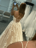 vigocouture-Lace Applique Prom Dress 2022 Spaghetti Strap Evening Gown 20375-Prom Dresses-vigocouture-