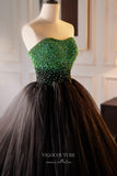 Stunning Strapless Beaded Prom Dress Pleated Tulle Formal Gown 22270-Prom Dresses-vigocouture-Black-Custom Size-vigocouture