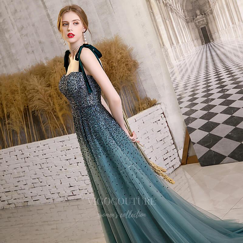 vigocouture-Teal Blue Spaghetti Strap Prom Dress 20266-Prom Dresses-vigocouture-