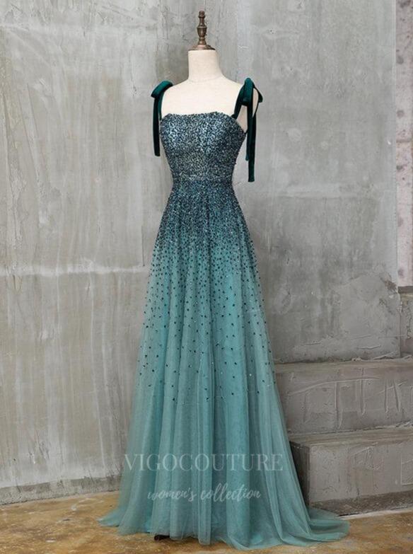 vigocouture-Teal Blue Spaghetti Strap Prom Dress 20266-Prom Dresses-vigocouture-Teal Blue-US2-
