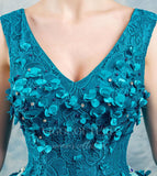 vigocouture-Teal Blue V-Neck Quinceañera Dresses Lace Applique Ball Gown 20454-Prom Dresses-vigocouture-