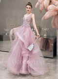 vigocouture-Tiered Beaded Evening Dresses A-line Prom Dresses 20099-Prom Dresses-vigocouture-Blush-US2-