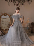 vigocouture-Tiered Off the Shoulder Tulle Prom Dress 20741-Prom Dresses-vigocouture-Grey-US2-