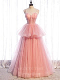 vigocouture-Tiered Prom Dress 2022 Spaghetti Strap Party Dress 20557-Prom Dresses-vigocouture-Blush-US2-