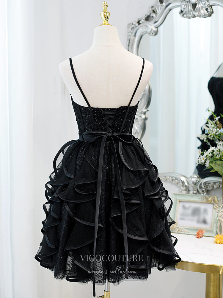 vigocouture-Tiered Spaghetti Strap Homecoming Dresses Beaded Hoco Dresses hc236-Prom Dresses-vigocouture-