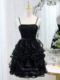 vigocouture-Tiered Spaghetti Strap Homecoming Dresses Beaded Hoco Dresses hc236-Prom Dresses-vigocouture-Black-US0-
