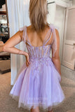 Twinkle in Lavender: Sparkly Tulle Lace Applique Homecoming Dress with Spaghetti Strap hc244-Prom Dresses-vigocouture-Lavender-US0-vigocouture