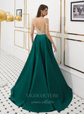 vigocouture-V-Neck Beaded Satin Prom Dress 20282-Prom Dresses-vigocouture-
