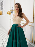 vigocouture-V-Neck Beaded Satin Prom Dress 20282-Prom Dresses-vigocouture-