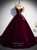 Velvet Beaded Prom Dresses Short Sleeve Formal Gown 21343