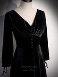 vigocouture-Velvet Long Sleeve V-Neck Prom Dress 20903-Prom Dresses-vigocouture-