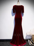 vigocouture-Velvet Mermaid Prom Dress 2022 Square Neck Short Sleeve Prom Gown-Prom Dresses-vigocouture-