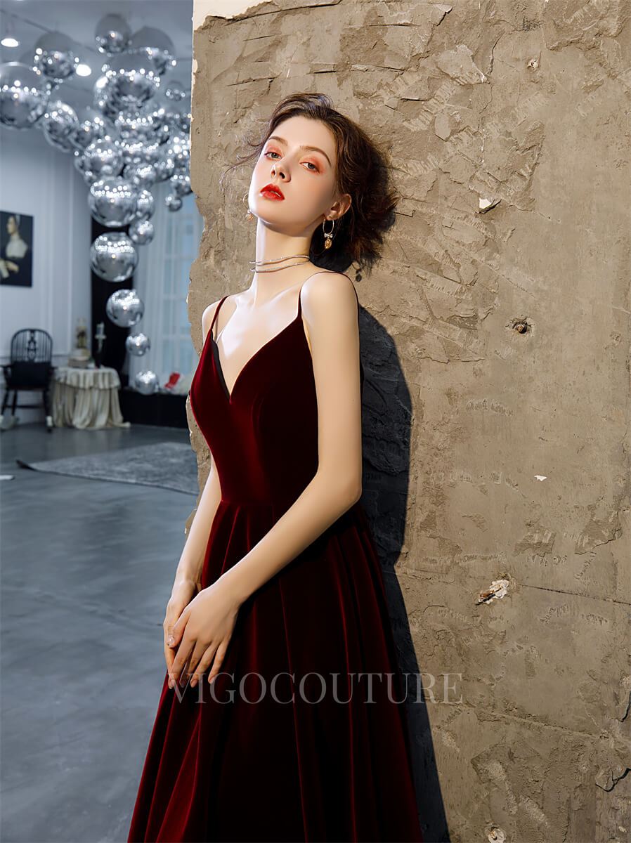 vigocouture-Velvet Prom Dresses Mid-Length Formal Dresses 20209-Prom Dresses-vigocouture-Dark Red-US2-