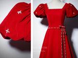 vigocouture-Velvet Puffed Sleeve Prom Dresses Square Neck Formal Dresses 21063-Prom Dresses-vigocouture-