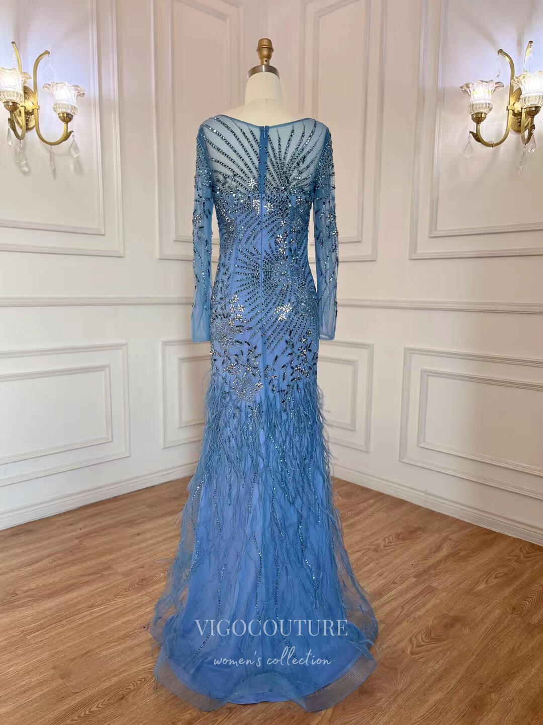 vigocouture Vintage Beaded Feather Prom Dresses
