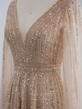 Vintage Beaded Prom Dresses Cape Sleeve 1920s Evening Dress 22128-Prom Dresses-vigocouture-Emerald-US2-vigocouture