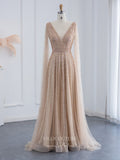 Vintage Beaded Prom Dresses Cape Sleeve 1920s Evening Dress 22128-Prom Dresses-vigocouture-Champagne-US2-vigocouture