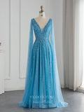 Vintage Beaded Prom Dresses Cape Sleeve 1920s Evening Dress 22128-Prom Dresses-vigocouture-Light Blue-US2-vigocouture