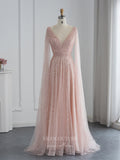 Vintage Beaded Prom Dresses Cape Sleeve 1920s Evening Dress 22128-Prom Dresses-vigocouture-Pink-US2-vigocouture